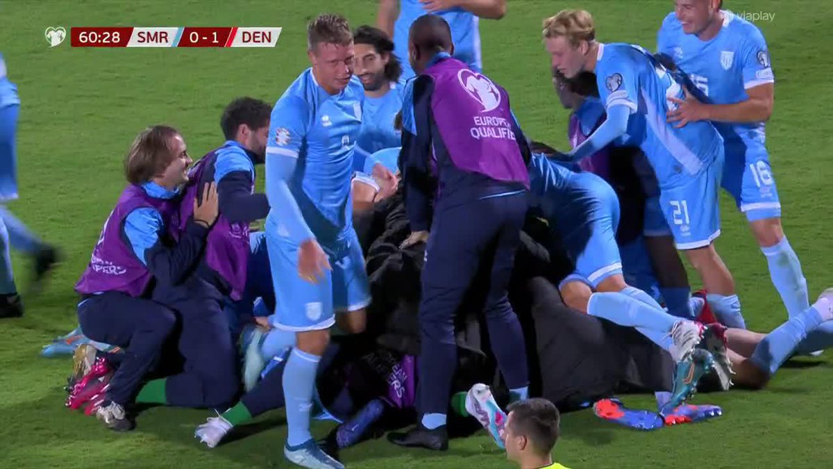 Absolute scenes as San Marino score their first UEFA goal in 12 matches! 😱🇸🇲 They’re now level with Denmark 👏