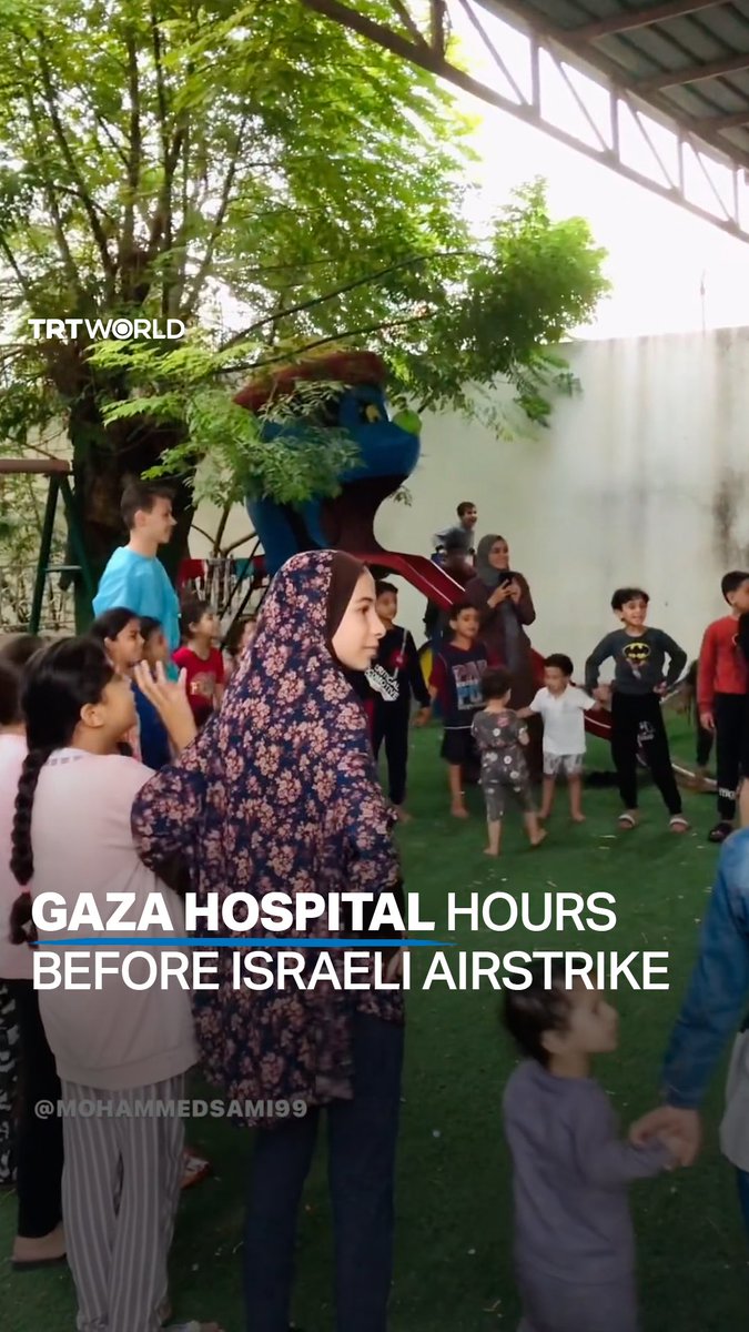 A video released by a Palestinian artist shows families and children sheltering in Al Ahli Hospital in Gaza hours before it was hit by an Israeli airstrike