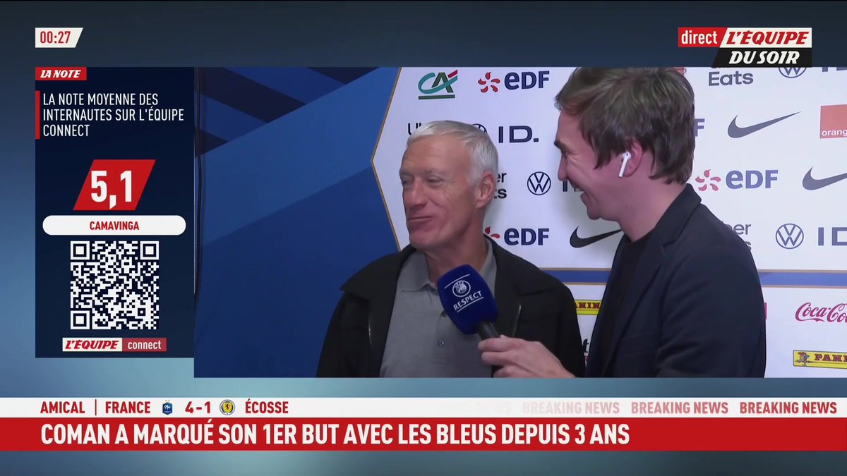 💬 Deschamps : «C'est inadmissible, on ne met pas un 3! » Quand le sélectionneur s'invite au micro de la chaine L'Equipe pour débattre des notes du match... #FRAECO #EDS #lequipeFOOT