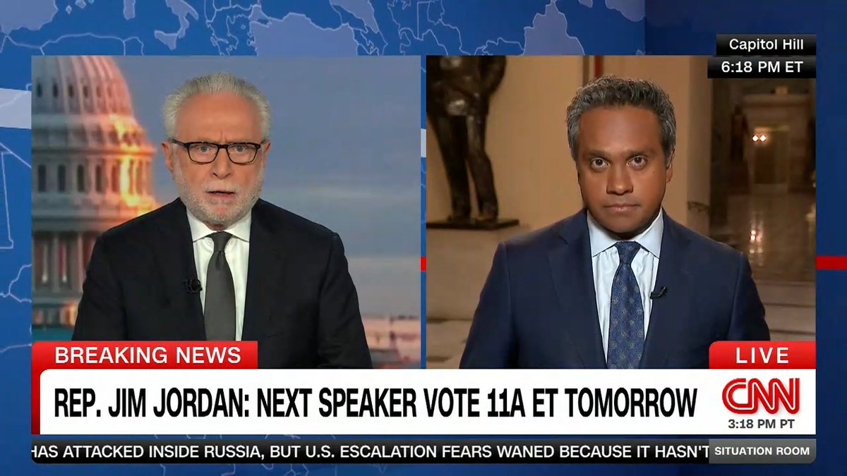 Rep. Jim Jordan (R-OH) spoke after losing a first round of voting for House speaker. CNN’s Chief Congressional Correspondent Manu Raju joins Wolf Blitzer on The Situation Room to discuss the latest on Capitol Hill. Watch: