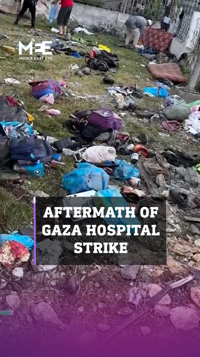 Footage shows the aftermath of the strike that hit Gaza's al-Ahli al-Arab hospital which killed at least 500 Palestinians.