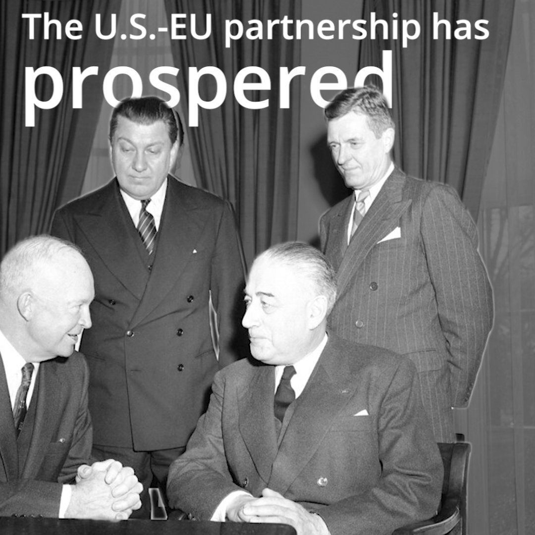 The 🇺🇸🇪🇺 partnership has prospered for more than six decades, built on a foundation of shared values, including the rule of law, #democracy, and #humanrights. #USEUSummit 🇺🇸🤝🇪🇺 President Donald J. Trump European Commission EU Council