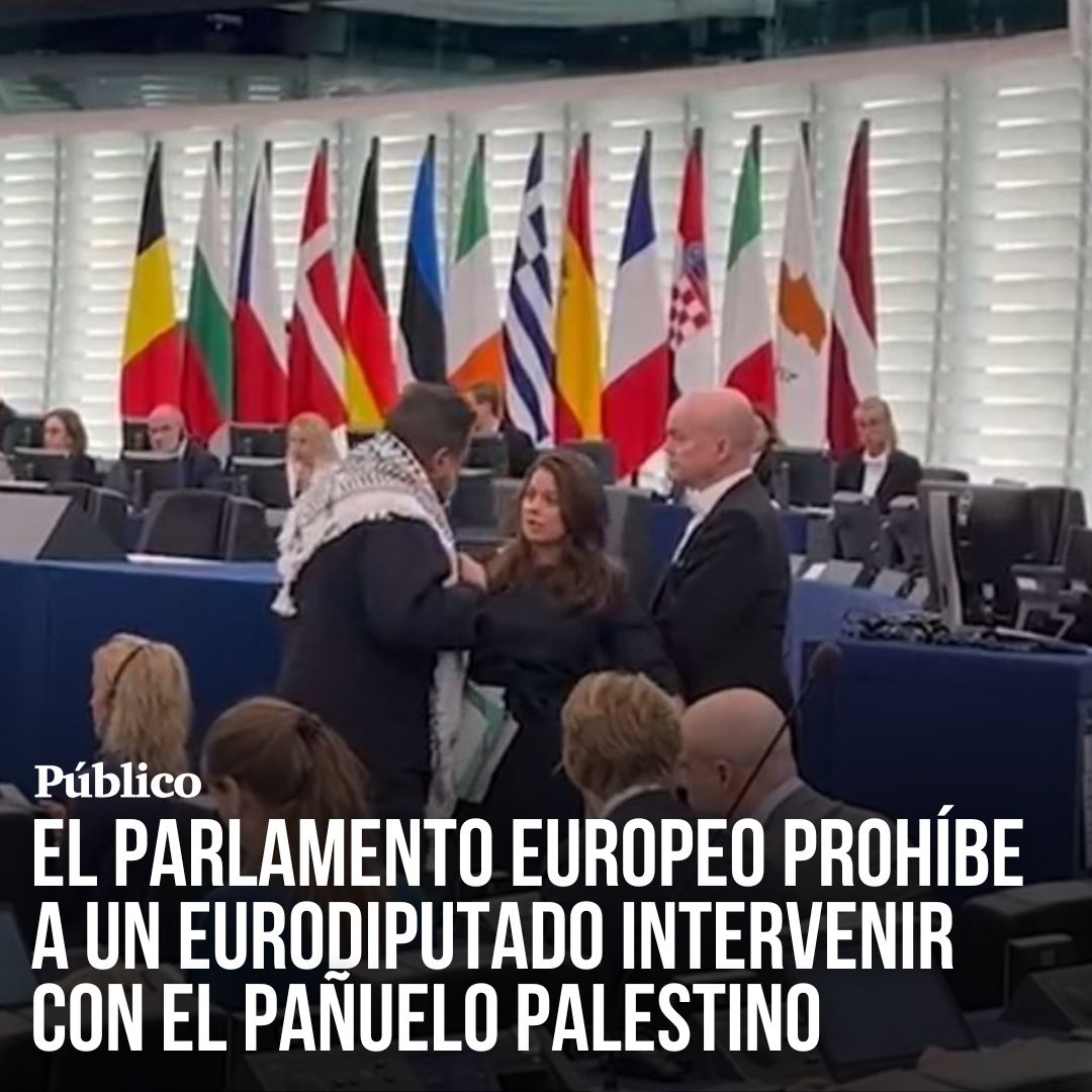 El Parlamento Europeo prohíbe al eurodiputado de IU Manu Pineda intervenir con el pañuelo palestino: “Es un atropello que no se me permita venir con la kufiya”.