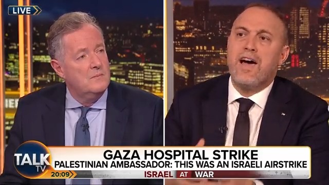 Palestinian Ambassador Husam Zomlot tells Piers Morgan President Biden "is lying without evidence" about last night's airstrike on a hospital in Gaza - and says he will return for another interview if he is wrong. Husam Zomlot | Piers Morgan | Talk | #PMU