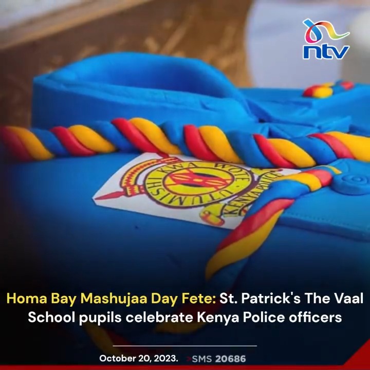 “I don’t like it when people talk badly about the police… some of us want to be policemen when we grow up” Homa Bay #MashujaaDay Fete: St. Patrick's The Vaal School pupils celebrate Kenya Police officers.