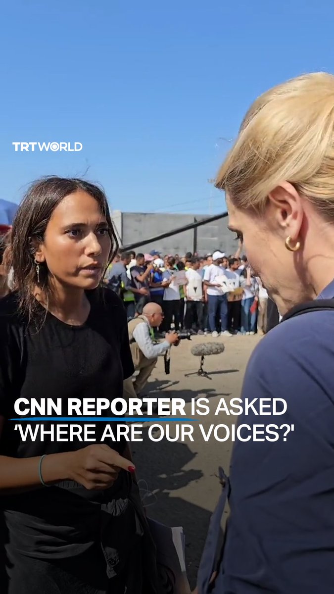 “We are watching the result of your silence.” A woman at the Rafah border crossing between Egypt and Palestine’s Gaza confronts a CNN correspondent over the West’s biassed media coverage of the Israel-Palestine conflict