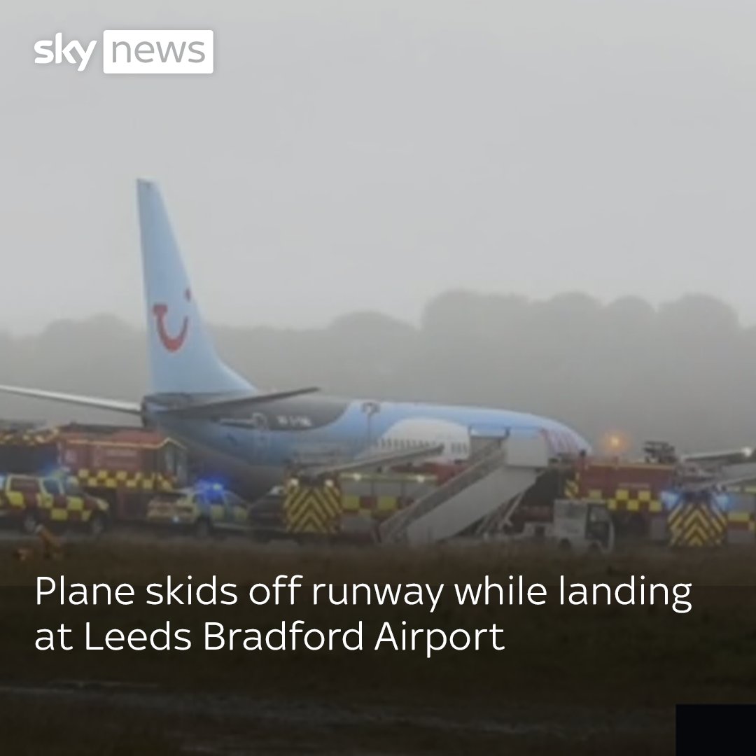 A plane has skidded off the runway at Leeds Bradford Airport while landing in heavy rain. Watch the moment below 👇