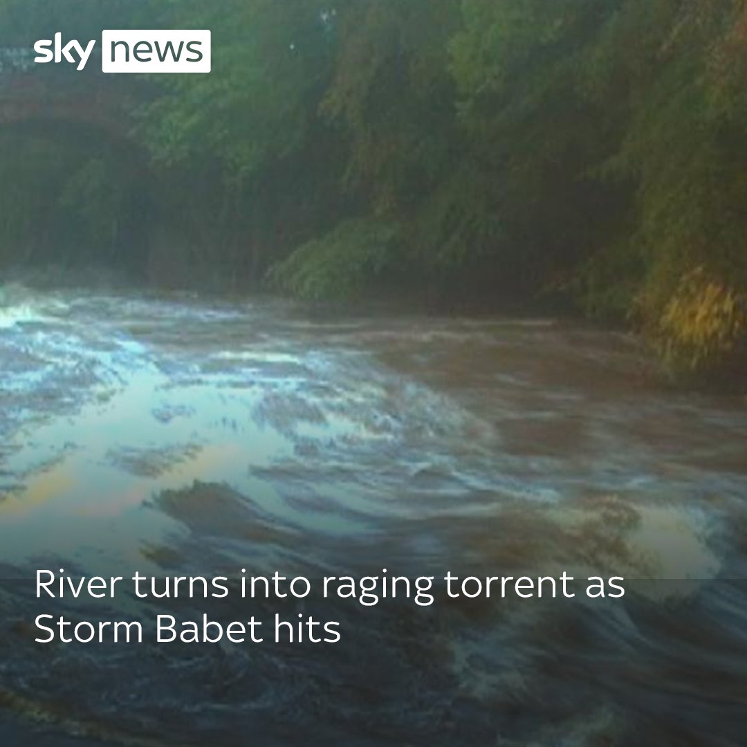 This webcam footage shows gentle flowing water dramatically turning into a raging torrent as Storm Babet battered northeastern Scotland 👇
