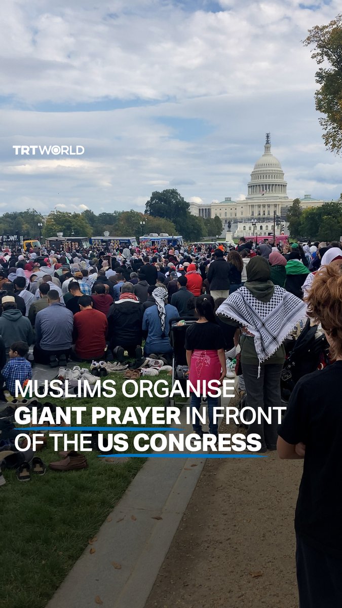 Thousands of Muslims have organised a prayer in front of the US Congress to demand a ceasefire in Gaza