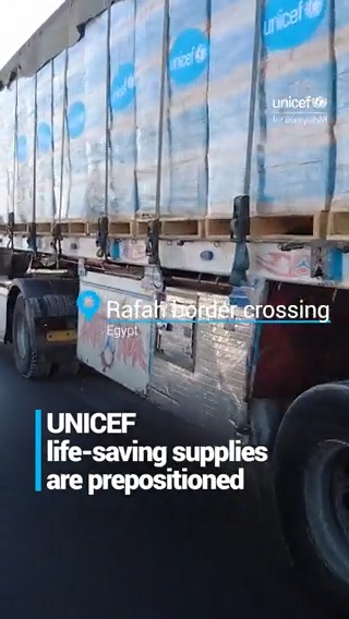 UNICEF supplies are standing by and ready to go for the children of Gaza. We need unhindered access and safe delivery of life-saving supplies. The needs are immense. Time is running out.