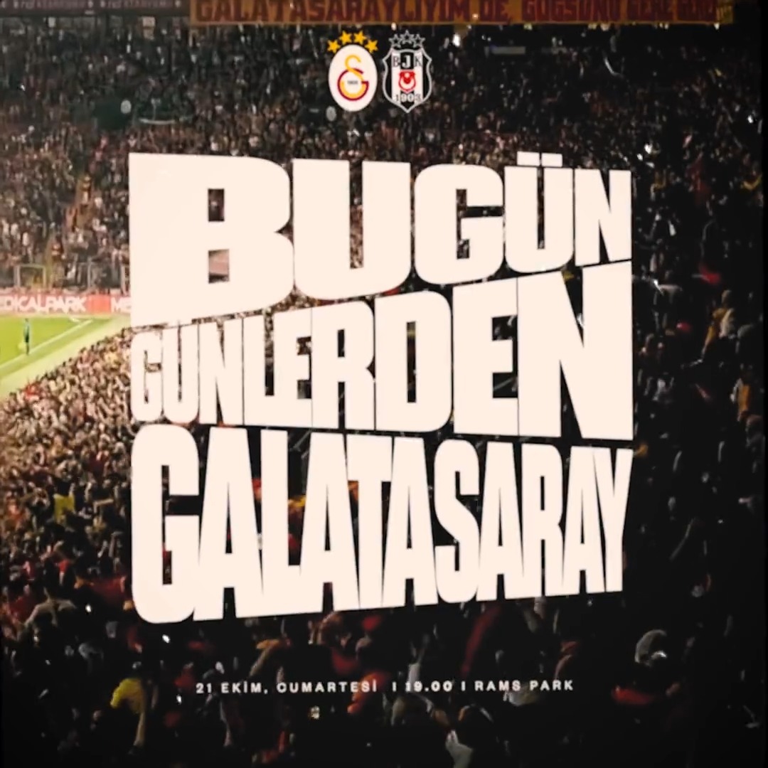 #BugünGünlerdenGALATASARAY 💪 🏆 Trendyol Süper Lig 2023-2024 Sezonu 🗓️ 9. Hafta ⚽ Beşiktaş 📆 21.10.2023 ⏰ 19.00 🏟️ RAMS Park 📲 #GSvBJK