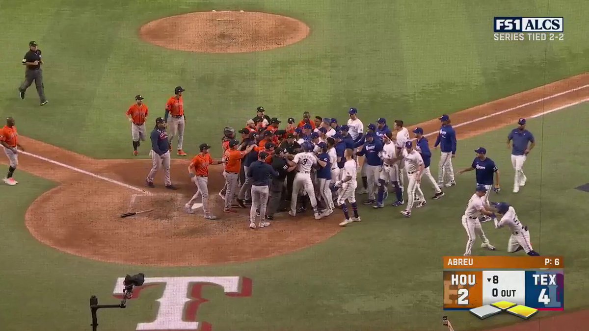 The benches just cleared after the Astros hit Adolis García with this pitch 😳 (via FOX Sports: MLB)