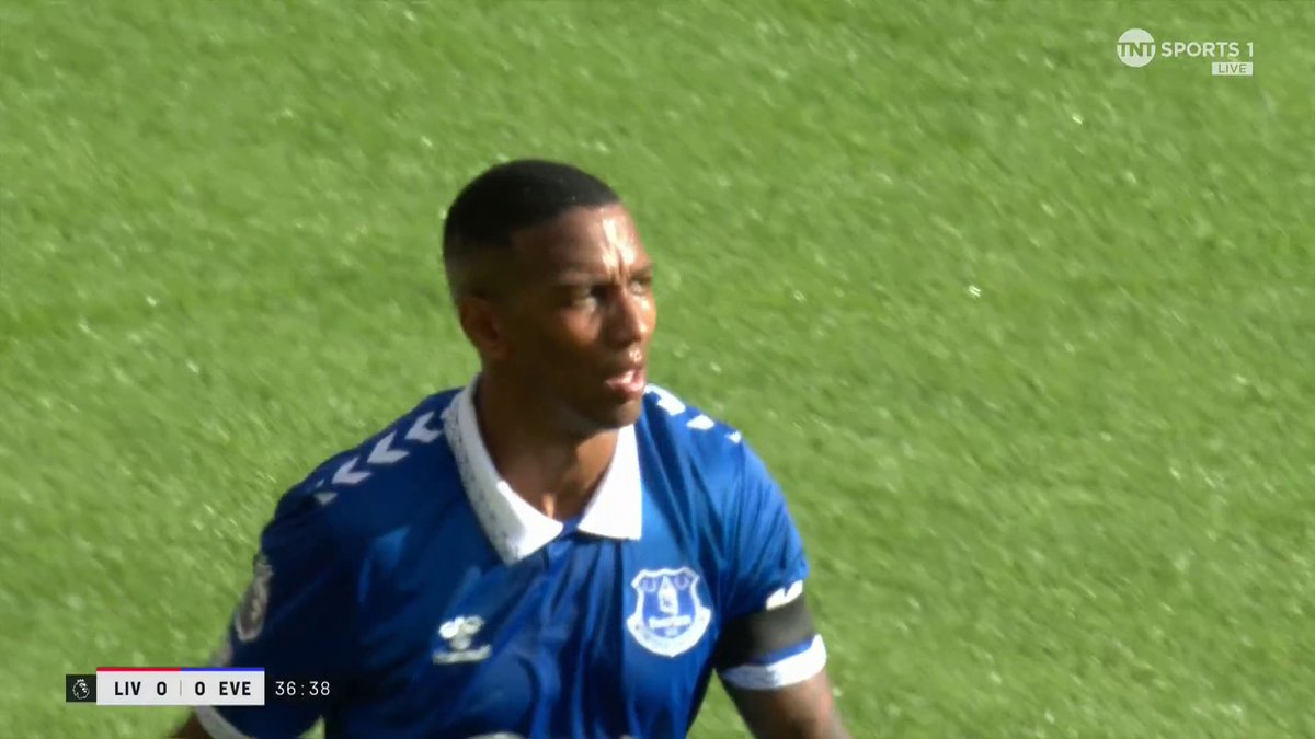 It's bad news for Everton... 😳 Ashley Young receives a second yellow card for this challenge on Luis Diaz and the Toffees are down to 10-men! 🟥