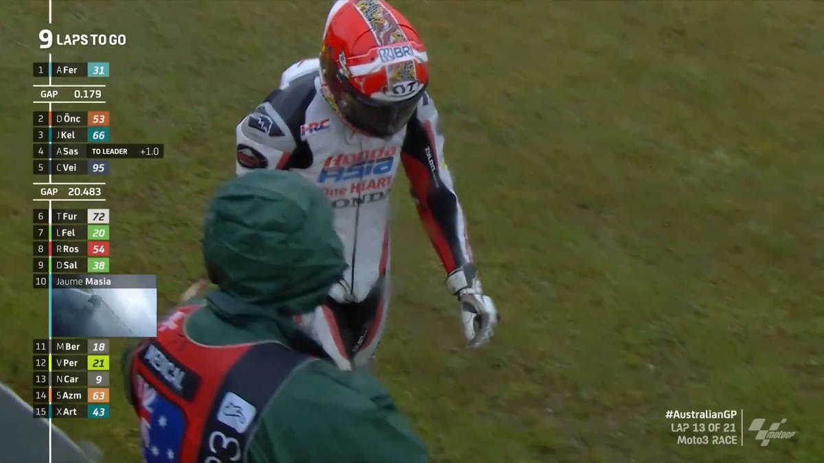 It's over! What a same for Mario Aji! 💥 He was on for a best-ever #Moto3 result 😢 #AustralianGP 🇦🇺