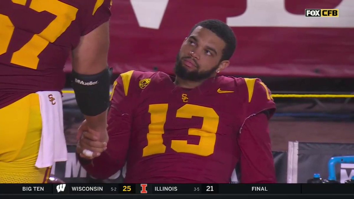 Caleb Williams on the bench after the team’s loss to Utah…