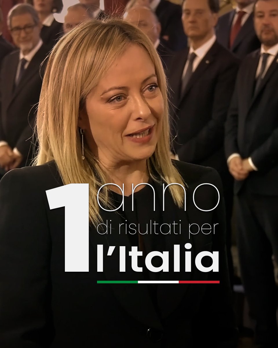Un anno fa abbiamo ricevuto l’incarico di guidare l’Italia. Un onore e una responsabilità enorme in un momento storico incerto e complicato. Avevamo promesso ai cittadini che avremmo lasciato un’Italia migliore di quella che avevamo trovato, una Nazione della quale essere fieri e che ricoprisse un ruolo da protagonista nel mondo, ed è quello che stiamo facendo. Molti sono stati i traguardi raggiunti, molti altri ne arriveranno. Siamo solo all’inizio, la strada di fronte a noi è ancora lunga e tortuosa, ma continueremo a testa alta a fare quelle scelte coraggiose che per troppo tempo non sono state fatte. Un anno fa abbiamo scritto la storia. Ora stiamo scrivendo il futuro dell’Italia 🇮🇹