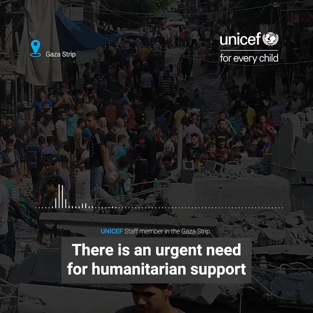 Our colleague on the ground in #Gaza describes the devastation around her, and the urgent and immense needs for food, water, medicine and fuel. As the first UN supplies arrive, UNICEF calls for the protection of civilians, humanitarian workers and services children rely on.