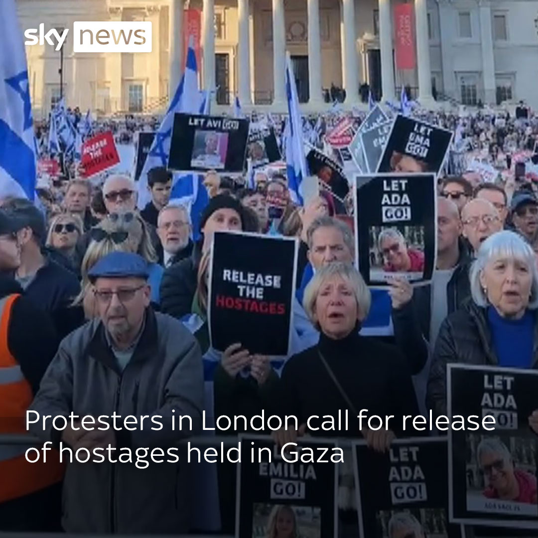 Around 20,000 people gathered in Trafalgar Square to call for Hamas to release those who they took during their incursion in Israel on 7 October. Some participants wept as the names of hostages were read out. 🔗