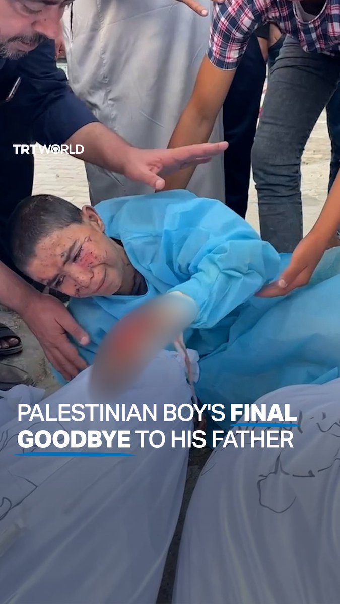 An injured Palestinian boy says goodbye to his father for the last time in Palestine’s Gaza. Praying and in tears, the boy says he expects to meet his father — who was killed by a recent Israeli attack — in heaven