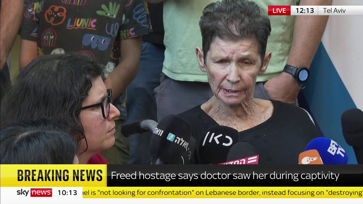 "Each person had a guard watching him or her. They took care of all the needs. They talked about all kinds of things, they were very friendly." Yocheved Lifshitz details what it was like while being held hostage by Hamas. 🔗 📺 Sky 501 and YouTube