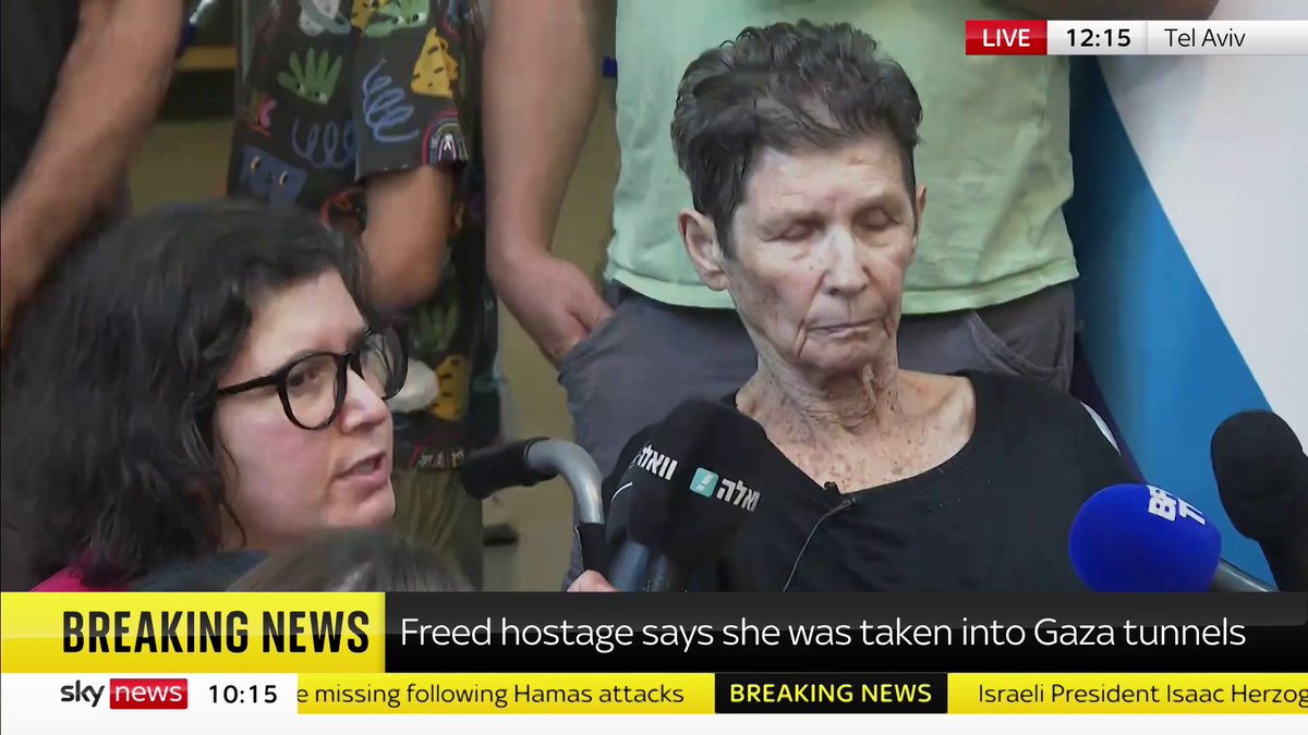 Sharone Lifschitz, the daughter of freed hostage Yocheved Lifshitz, recounts her mother's experience of being taken hostage by Hamas. She says Hamas militants were "friendly" and describes how another hostage was treated by a paramedic. 📺 Sky 501