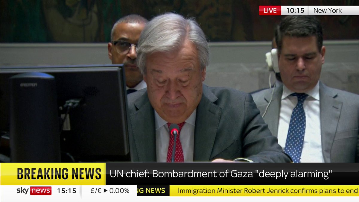 "I'm deeply concerned about the clear violations of international humanitarian law that we are witnessing in Gaza." UN Secretary General Antonio Guterres says "no party to an armed conflict is above international humanitarian law". 📺 Sky 501 / YouTube