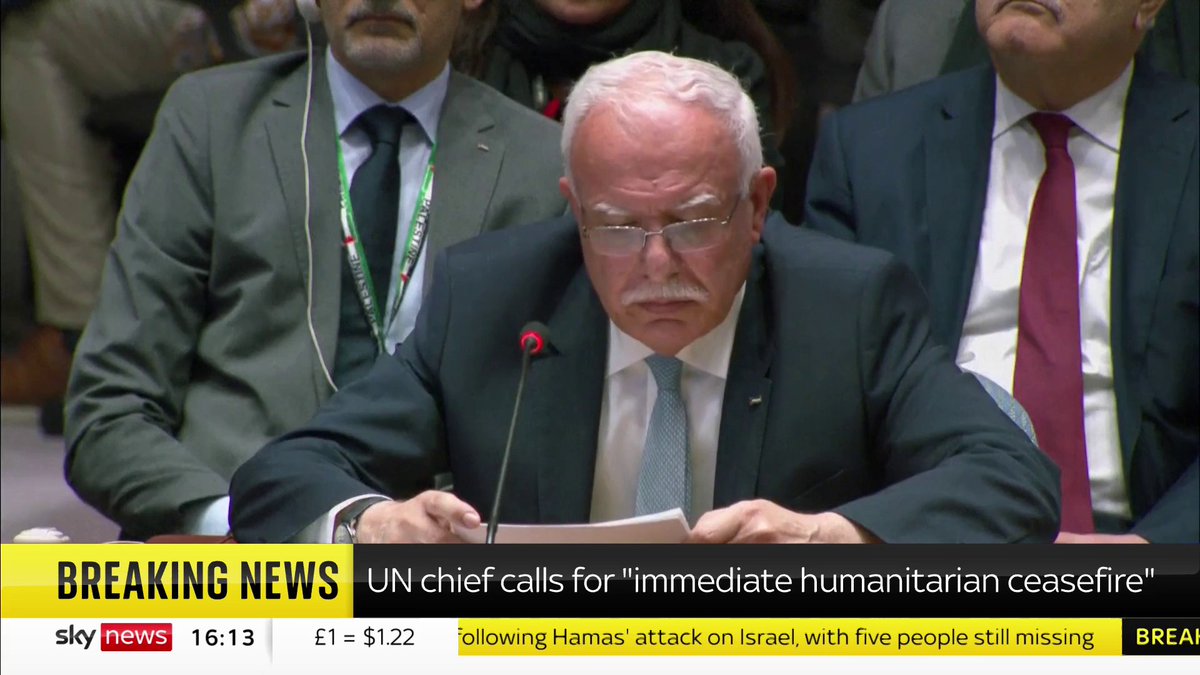 "Almost all those killed by Israel are civilians." Palestinian foreign minister Riyad al-Maliki speaks at the UN Security Council in New York. 📺 Sky 501, Virgin 602, Freeview 233 and YouTube