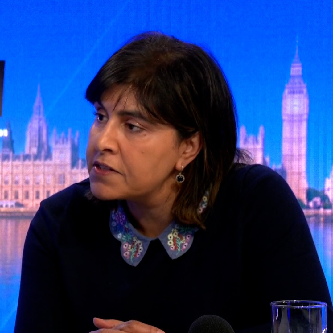 'I worry whether Suella Braverman is performing her job and whether she is fit for office.' Baroness Sayeeda Warsi tells Andrew Marr that the Home Secretary's language is 'deeply divisive', defining her as an 'arsonist'.