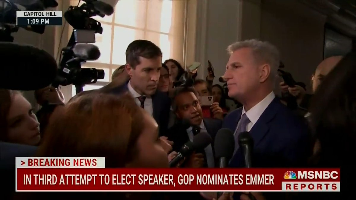 Rep. Kevin McCarthy astonishingly told reporters not to be so negative after 26 Republicans voted AGAINST Rep. Tom Emmer, McCarthy's pick, from becoming Speaker of the House. Rep. Emmer will NEVER get the House Speaker’s gavel.