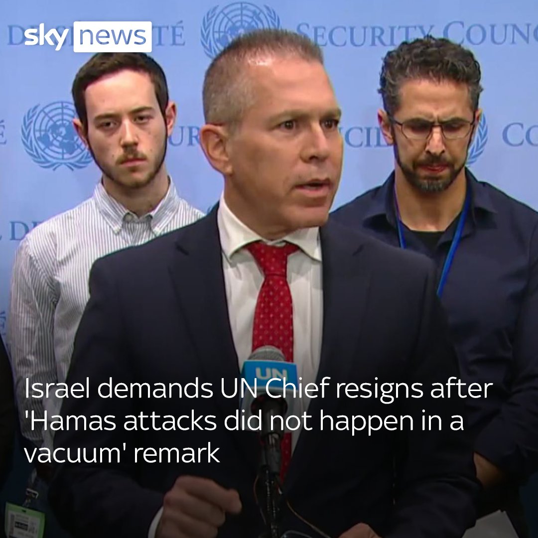 🗣️ "This is a pure blood libel. And I think that the secretary general must resign." Israeli ambassador strongly criticises the UN Secretary-General for saying that the 'Hamas attacks did not happen in a vacuum'. Latest updates: