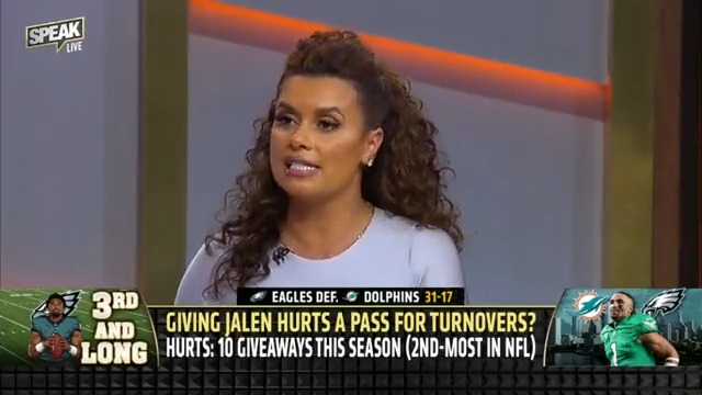 .Joy Taylor on Jalen Hurts' turnovers "I am giving him a pass but please stop doing it Jalen."