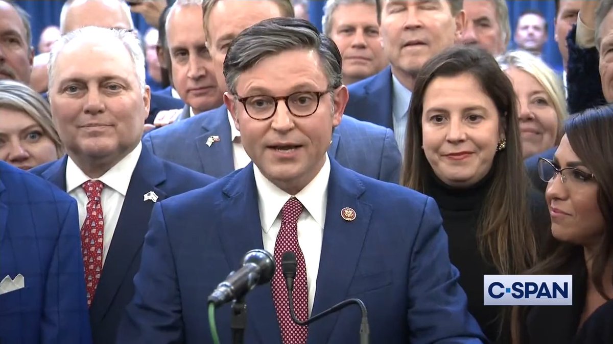 Rep. Mike Johnson after being nominated for Speaker: “Democracy is messy sometimes, but it is our system. This conference that you see, this House Republican majority, is united.”