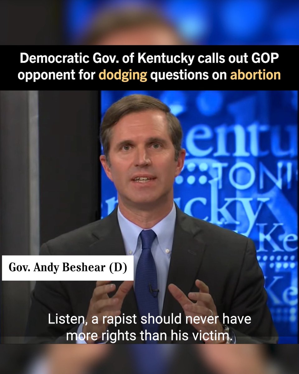 WATCH: During the Kentucky governor debate, Governor Andy Beshear calls out Republican candidate Daniel Cameron for supporting an abortion law that could force a 9-year-old girl to carry her rapist’s child.