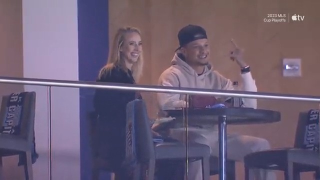 This guy knows a thing or two about the postseason. Patrick Mahomes II &amp; @BrittanyLynne in the house to support the home squad! #SportingKC // Audi #MLSCupPlayoffs