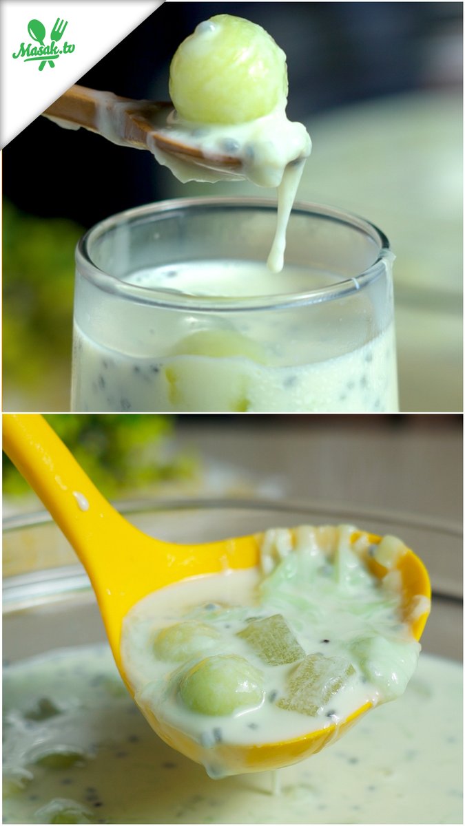 Minumannya dari campuran susu evaporasi dan sirup melon, untuk isiannya beri melon, jelly lidah buaya dan biji selasih, kebayang segarnya kan? Bikin yuk!