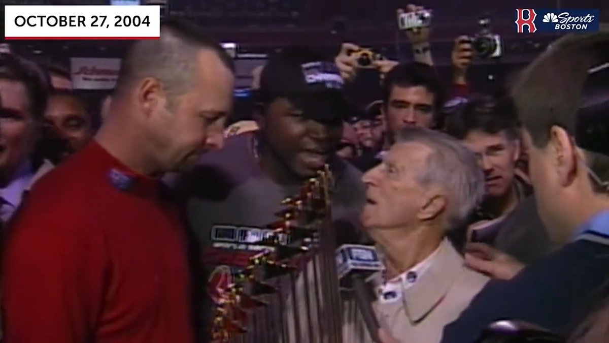 19 years ago tonight, the Red Sox won their first World Series in 86 years & we captured this great moment between Johnny Pesky, David Ortiz and Tim Wakefield