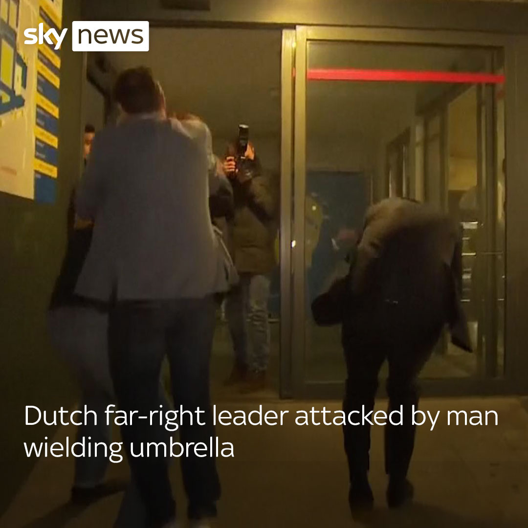 Thierry Baudet, leader of the Dutch right-wing party Forum For Democracy, was attacked by a man wielding an umbrella as he arrived at Ghent University in Belgium to give a lecture. Latest world news: