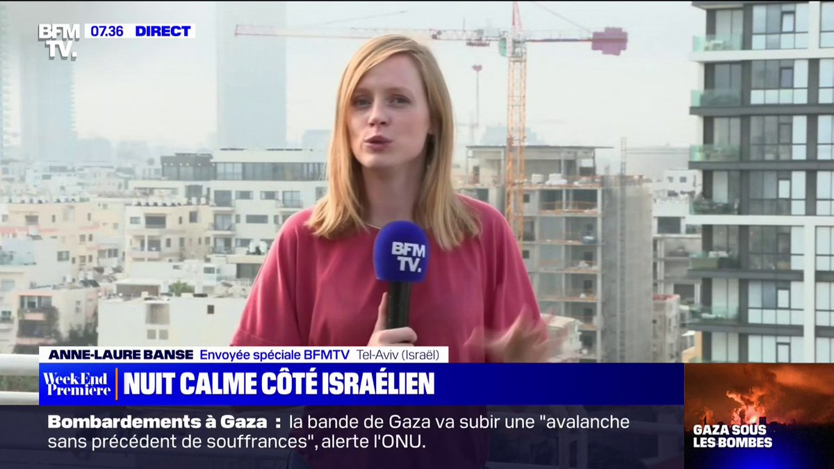 🇮🇱📺 FLASH | Alors que #Gaza est coupée du monde et a subi d'intenses bombardements « sans précédent » cette nuit, « les Israéliens ont pu passer une bonne nuit, une nuit calme », a déclaré la journaliste de #BFMTV.