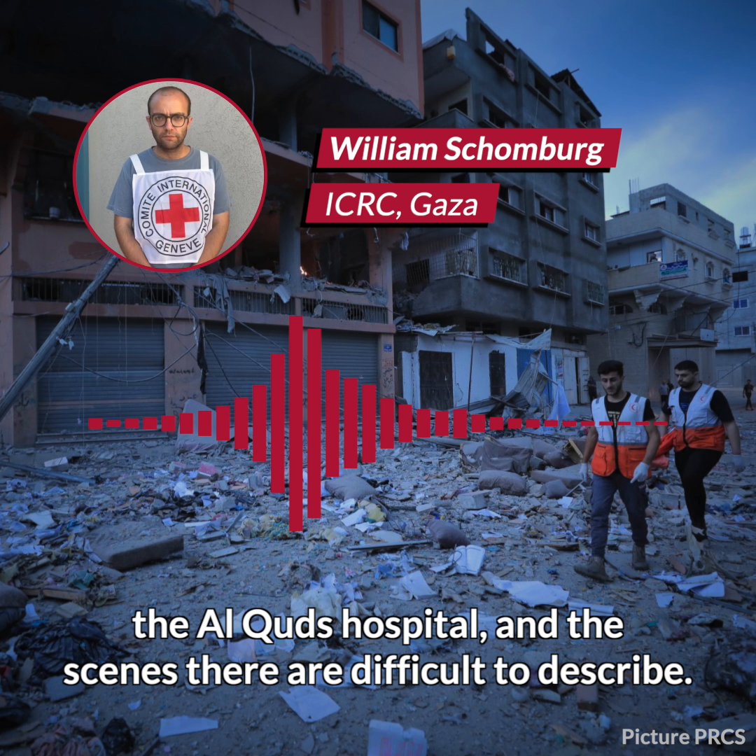 ❌ Health staff operating non-stop. ❌ Hospitals hosting internally displaced families who fear the hospital is the only safe place. 💔 Children suffering with the trauma of the conflict. William Schomburg, Head of ICRC Sub-Delegation Gaza, shares from the ground with BBC 👇