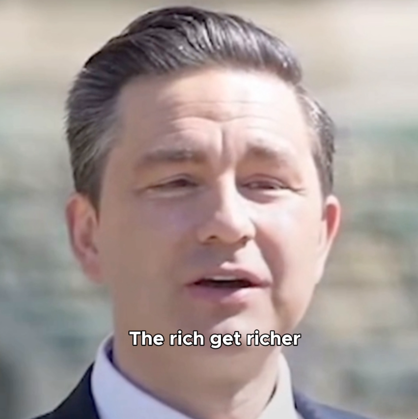 Pierre Poilievre is not who he pretends to be. When in government, he gave away $55 billion in tax cuts to CEOs. His plan is the same it's always been. Stack the deck for the rich and powerful.