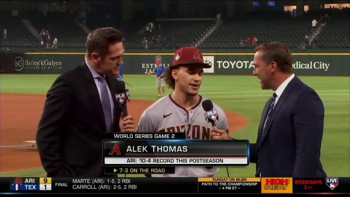 "We washed it away and had good energy going into today..." Alek Thomas highlights the Arizona Diamondbacks mentality and how they were able to rebound with a crucial Game 2 win. #MLBTonight | #WorldSeries