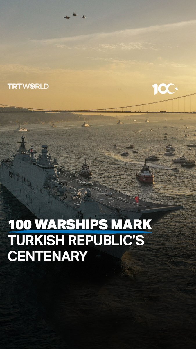 Turkish Navy has conducted its largest parade in history to honour the centenary of Republic of Türkiye with 100 warships led by TCG Anadolu, the country’s largest and domestically produced warship