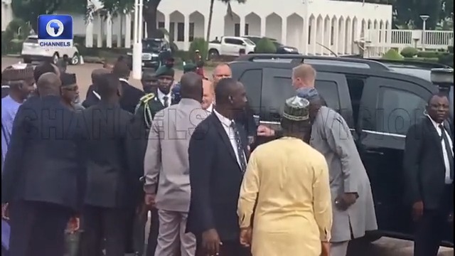 President Bola Tinubu on Sunday received the German Chancellor Olaf Scholz at the Presidential Villa in Abuja.