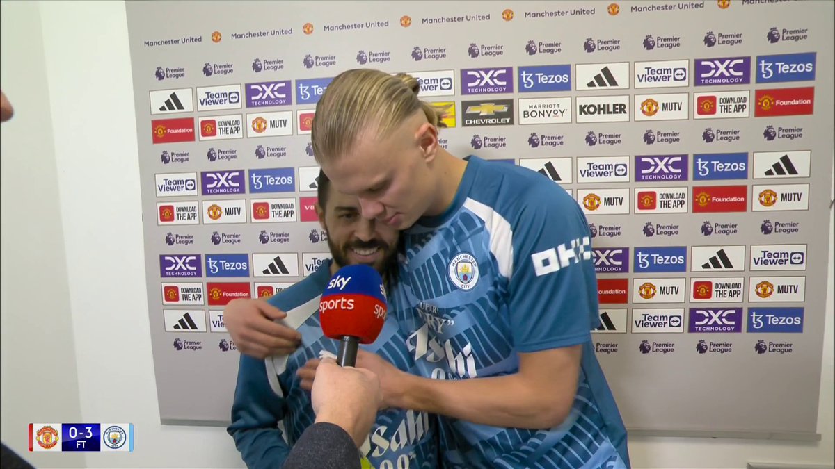 "I love you, just like Pep does!" 😂🩵 Bernardo Silva and Erling Haaland very complimentary of each other in this post-match interview