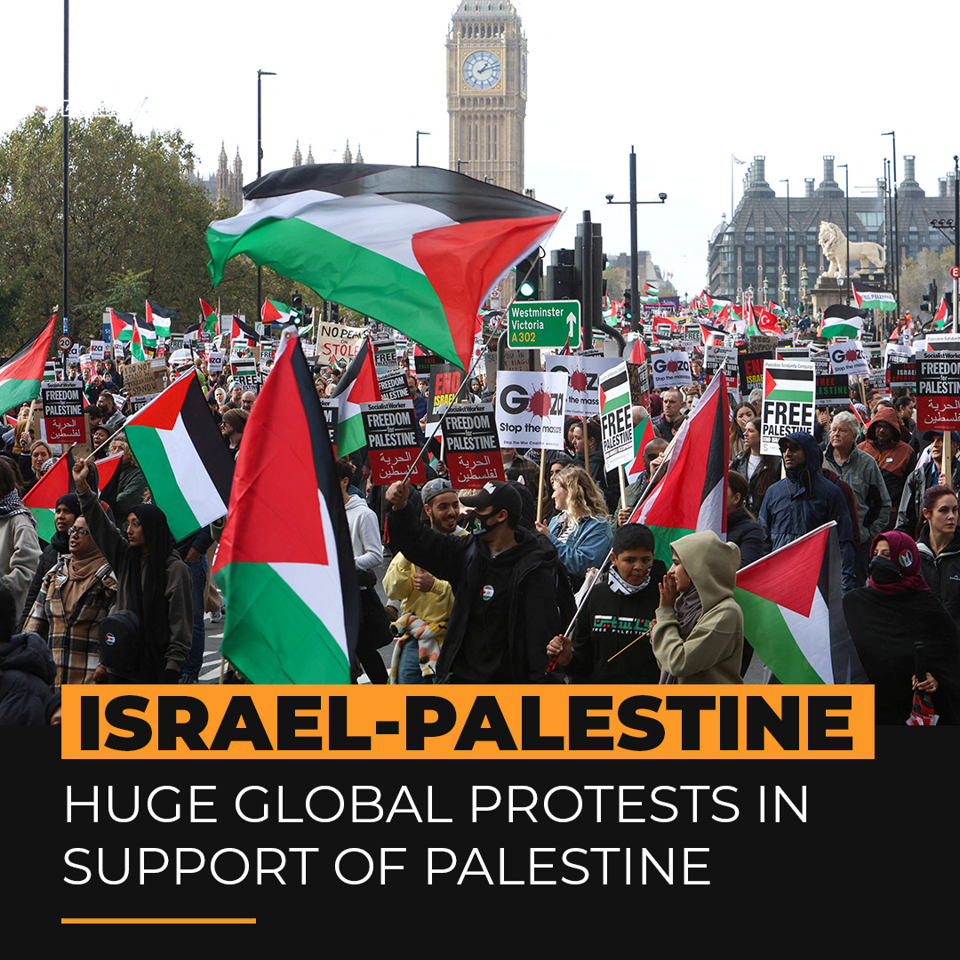 From Sydney to New York, hundreds of thousands of people gathered around the world this weekend to show solidarity with Palestinians and to demand Israel stop its bombardment of the besieged Gaza Strip ⤵️
