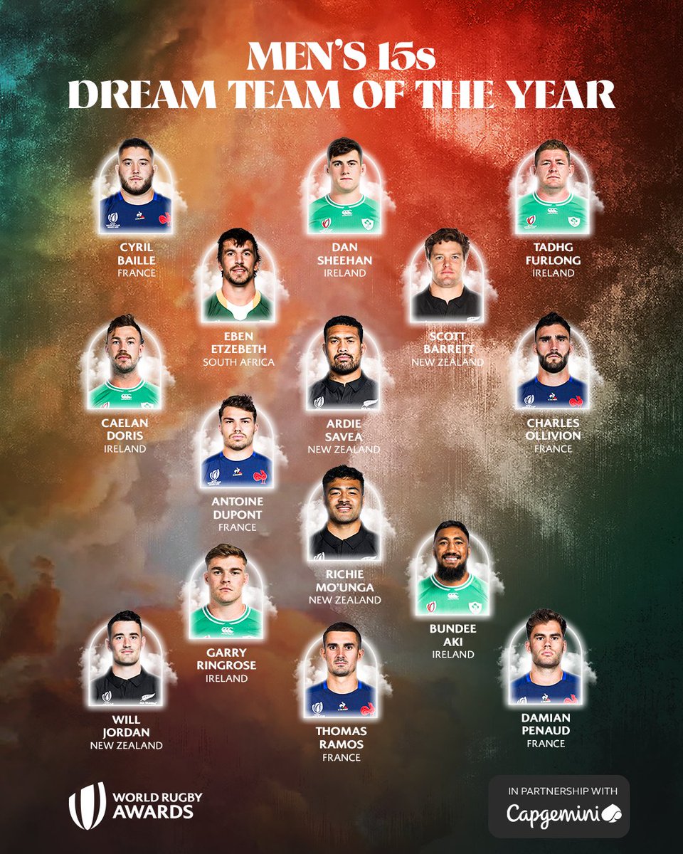 🇫🇷☘️☘️🇿🇦🇳🇿☘️🇫🇷🇳🇿🇫🇷🇳🇿🇳🇿☘️☘️🇫🇷🇫🇷 The 2023 Men's 15s Dream Team of the Year in partnership with Capgemini #WorldRugbyAwards