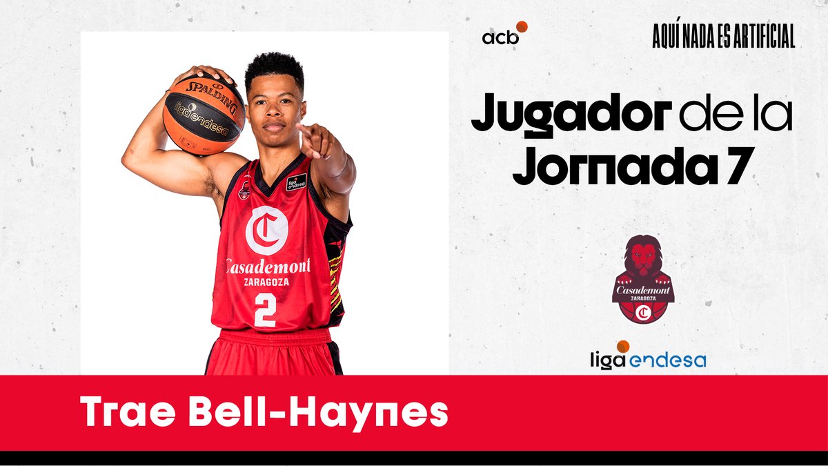 ✅ Lideró a Casademont Zaragoza ✅ Fue parte de una noche mágica en Zaragoza ✅ Realizó su mejor partido en #LigaEndesa ¿Sigo? 😜 No puede ser otro, ¡TRAE BELL-HAYNES se convierte en el Jugador de la Jornada 7⃣! ⭐️ 😎 Trae Bell-Haynes