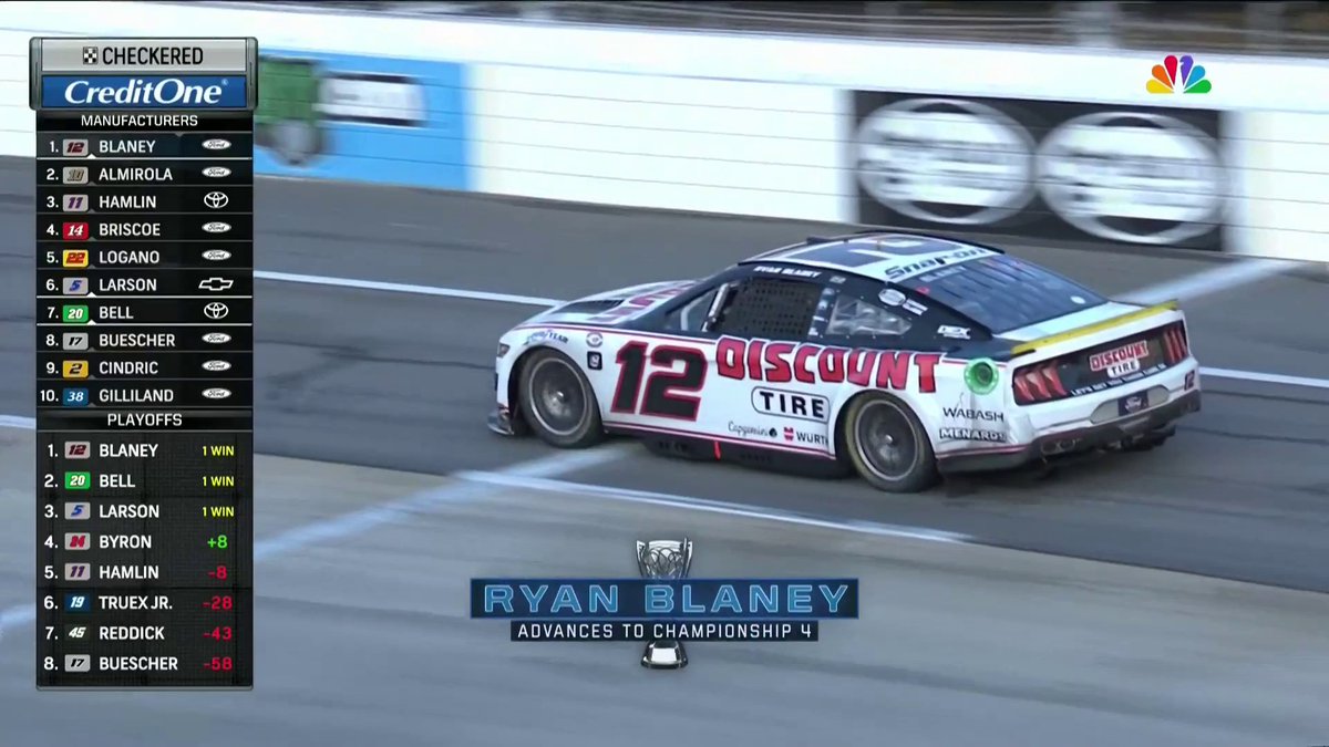 "Let's go race for a championship." REPOST to congratulate Ryan Ryan Blaney for WINNING at Martinsville and securing a #Championship4 spot!