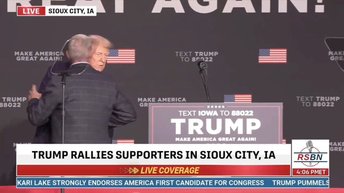 Trump: “Hello to a place where we’ve done very well, Sioux Falls. Thank you very much.” A Republican Iowa state senator rushed to the stage to remind the confused Florida man that he is in Sioux City. Unfit.