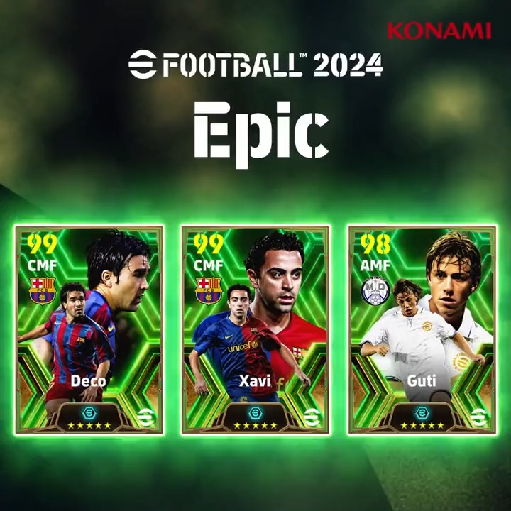 This week's #eFootball Epics are now available in-game! These 3⃣ Boosted midfield maestros will help you unlock the opposition defence! 🎩 🇵🇹 Deco 🇪🇸 Xavi 🇪🇸 Guti Who do you want to add to your starting XI? 🤔